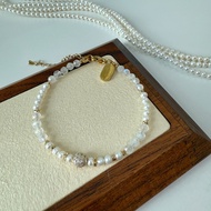 L1832 (June Birthstone) Moonstone & Fresh Water Pearl Bracelet (4mm)