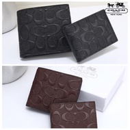 Coach New Short Wallet Men Foldover Wallet Embossed In Stock 75363