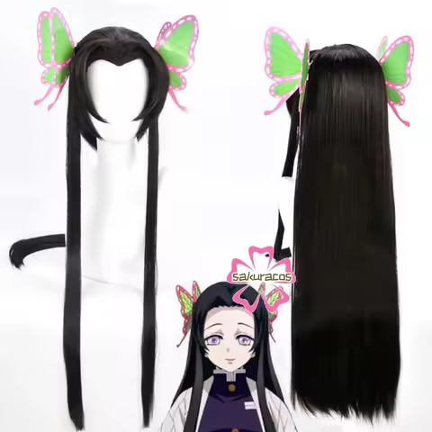 Kochou Kanae Cosplay Wig Anime Kimetsu No Yaiba Cosplay Black Long Straight Wigs Hair Butterfly Head