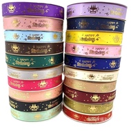 2cm Hot Solid Gilding Happy Birthday Ribbon, Birthday Cake Laced-Up Bow Gift Ribbon 7P2D