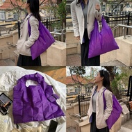 กระเป๋าช้อปปิ้งพับได้โพลีเอสเตอร์หนาสําหรับผู้หญิง Casual Macaron Pattern Tote Bag พร้อมสายสะพายเป็น