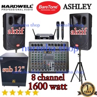 Paket Sound System baretone 1530pro mixer Ashley 8 channel bluetooth subwoofer 12 inch original