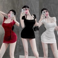 Váy Body Nhún Chất Liệu Thun Co Giãn 4 Chiều Trẻ Trung Sang Trọng Freesize Dưới 55Kg A29