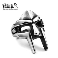 Beier Premium Gladiator Mask Ring - Silver Spartan Gladiator MF Doom Mask Stainless Steel Fighter He