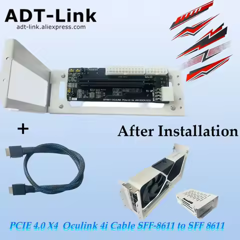 ADT-Link PCIE 4.0 X4 Gen4 SFF8611 Oculink / M.2 NVMe Laptop eGPU Metal Case External Graphics Card G