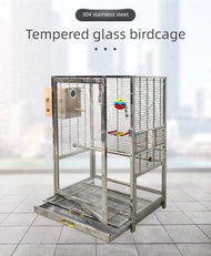 Steel Bird Stainless Cage 304 Grade Splash-Resistant Glass Parrot Cage Large Bird Cage Accessories D