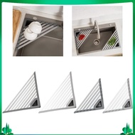 [Isuwaxa] Triangle Foldable Sink Dish Drainer Multifunctional Stainless Steel Silicone