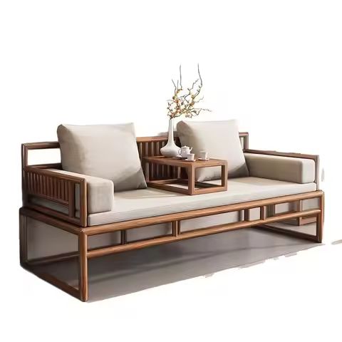 LH New Chinese Solid Wood Sofa Arhat Bed Coffee Table Combination Living Room Tea Room Zen Bed