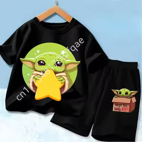 New Star Wars Yoda Baby Yoda Print Kids T Shirt Set Casual Short Sleeve Tee Boys Girls Toddler 2026 