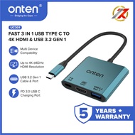 ONTEN UC301 Converter 3 in 1 HUB TYPE C to HDMI 4K 60hz | Converter HDMI 3 in 1 USB HUB Type C to HD