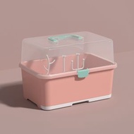 2D50 (粉色/1個） 餐具儲存盒 餐具收納器 奶瓶儲存   嬰兒奶瓶餐具收納箱 碗碟瀝水盒 嬰兒奶樽收納箱 防塵瀝水奶瓶盒  奶瓶架 奶樽瀝水 碗架 碟架