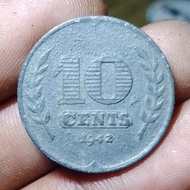 Koleksi Uang Koin Nederland 10 Cent 1942 Germany Occupation #Zinc
