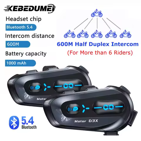 600M Half Duplex Motorcycle Helmet Intercom Headset V5.4 Waterproof Music Share Interphone Intellige