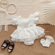 Body white floral lace dress with embossed bow back for baby B2312