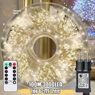 LED Christmas Lights Firecracker Light String 100m 3000led for 6-7ft Tree Warm White Silver Wire wit