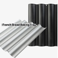 4 Groove Carbon Steel Baguette Mold Tray Wave Perforated Baking Tray French Bread Baking Mold