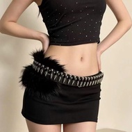 B72 - Black pill-shaped belt with trendy personality feathers, belt to coordinate dynamic outfits