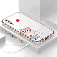 ZeroQiQi เคสโทรศัพท์สำหรับ Huawei Nova 3/Huawei Nova 3E/Huawei Nova 3i/Huawei Nova 4เคสฟรีสายคล้องคอ + เคสโทรศัพท์ลายการ์ตูนสุนัขน่ารักขอบสี่เหลี่ยมดีไซน์หรูชุบเคสมือถือแบบนิ่ม