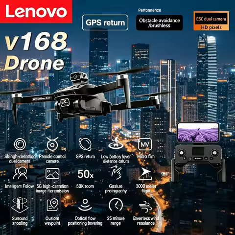 Lenovo V168 GPS 8K Drone 3-Camera Wide Angle Optical Localization 4-Way Obstacle Avoidance Quadcopte