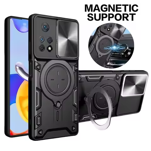 Armor Funda For Xiaomi Redmi Note 11 11S 4G Case Slide Lens Protect Ring Stand Back Cover For Redmi 