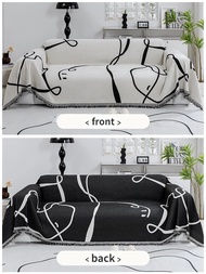 Black Line Chenille Sofa Cover Cloth Sofa Blanket Cover Full Cover Universal Couch Towel Cover Dust