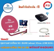 กล่องดาวเทียม PSI S3 HD + Infosat 35cm.(ยึดผนัง) พร้อมสาย40เมตร(เลือกสีจานได้)