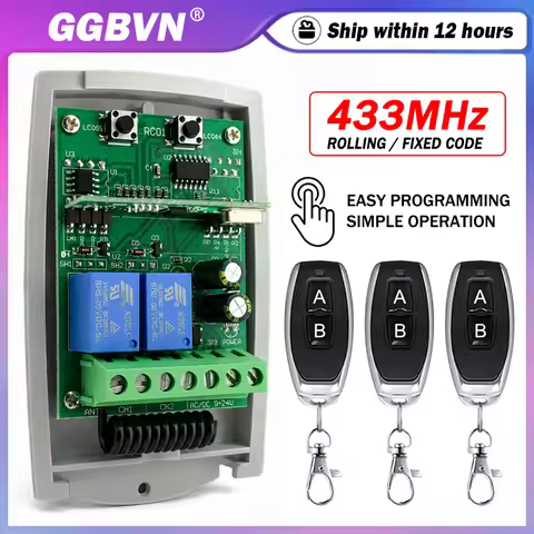 Universal 433MHz Garage / Gate Remote Control Receiver 2CH Switch Relay For PUJOL ACM ROGER DEA ERRE