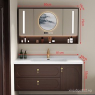 [READY STOCK]New Chinese Bathroom Cabinet Combination Oak Integrated Mirror Cabinet French Bathroom Cabinet Installation Retro Washstand Rubber Wood