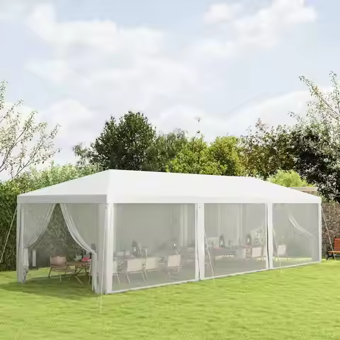 10ft X 28ft Gazebo Tent With Removable Mesh Walls