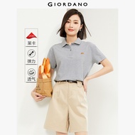 GIORDANO ผู้หญิง  เสื้อโปโล ปักเล็ก เสื้อโปโลยืด แขนสั้น เรียบง่าย แฟชั่นฤดูร้อน เสื้อโปโลลำลอง 0531