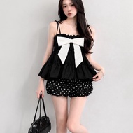 A-87. 2-strap flared shirt with big bow in wrinkled wind - alisa 95