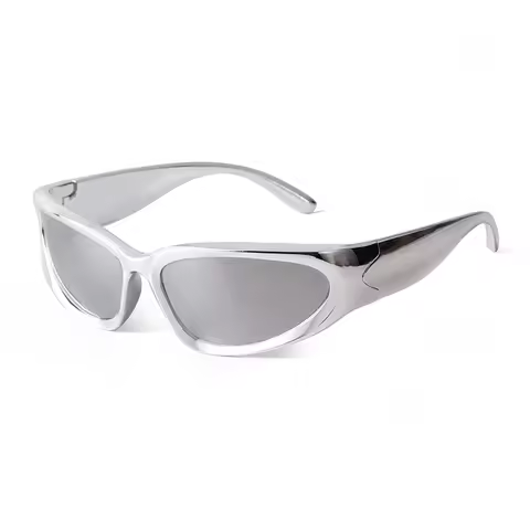 STORY Fashion Y2K Silver Frame Sport Sunglasses Women Men 90s Trendy Mirrored Hot Pink Cycling Mercu