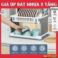 Kệ Đựng Bát Đĩa Cao Cấp Đa Năng 2 Tầng, Chạn Bát Nhựa Có Khay Hứng Nước Vào Ống Để Đũa Thìa Tiện Lợi