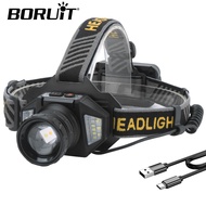 BORUiT LED Sensor Headlamp 8 Light Modes Type-C Rechargeable Zoom Headlight Fishing Camping Outdoor 