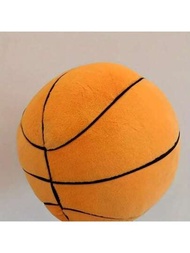 1入擬真圓形籃球造型絨毛裝飾枕頭,柔軟填充籃球家居臥室裝飾