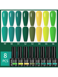 8入組啞光指甲油套裝,含有uv / Led光療漆、浸泡式啞光露,抛光劑,適用於家庭美甲diy