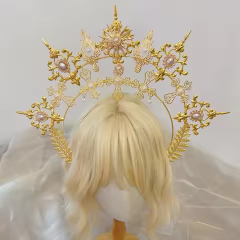 Handmade Halo Crown Headpiece Lolita Goddess KC Gothic Halo Crystal Crown Headband Hair Accessories