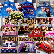 8 IN 1 CADAR QUEEN/  KARTUN& CORAK COMFORTER SET | 8 IN 1 QUEEN/ BEDSHEET COMFORTER SET