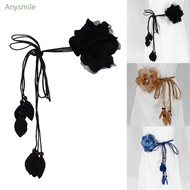 ANYS Delicate Flower Decors Waist Belt Women Elastic Belt Weave Braided Belt Thin Waistband Colorful