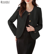 ZANZEA Women's Crew Neck Long Sleeve Blazer - Perfect for Workplaces