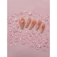 AC.673 Thai Shop Pack Of 10 Pieces Mixed Sizes Aurora Pink Heart-Shaped Nail Resin