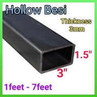 3"x1.5"(Thickness 3mm)75mmX38mm Besi Hollow Rectangular Mild Steel Besi 1ft -7ft (BP1)