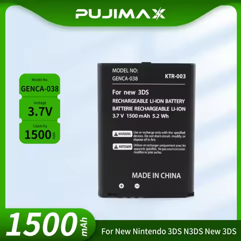 PUJIMAX Battery for KTR-003 1500mAh 3.7V Rechargeable Lithium Batteries for New Nintendo 3DS N3DS Ne