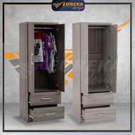 EUREKA Wardrobe 2 Door Drawer Clothes Storage Modern Minimal Wood / Almari Baju DUBLIN