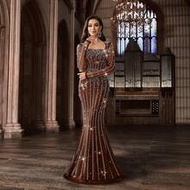 QOQ ชุดราตรีหรูหราสำหรับผู้หญิง ประดับลูกปัดและพลอยเทียม, ชุดคริสตัลระยิบระยับหรูหรา เหมาะสำหรับพรมแ