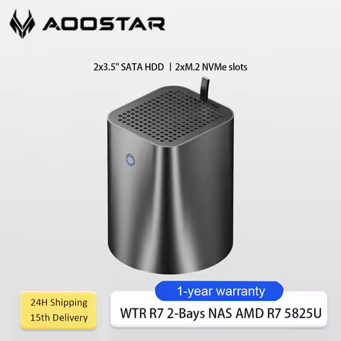 AOOSTAR NAS Mini PC Ryzen 7 5825U 2-Bay DDR4 M.2 NVMe SSD 2.5G Ethernet WiFi6 2x 2.5/3.5inch HDD RAI