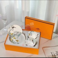 🍵Hermès 愛馬仕 叢林系列高骨瓷雙杯碟套裝 馬克杯 陶瓷杯 咖啡杯 水杯