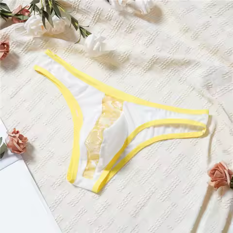 Men Floral Lace Contrast Color Mesh Underwear Femboy Bulge Pouch Briefs Japanese Thongs GString Extr