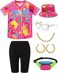 80s 90s Outfit for Women Hip Hop Costume Baseball Jersey Shirt Shorts Set, 90s Outfits for Women Par