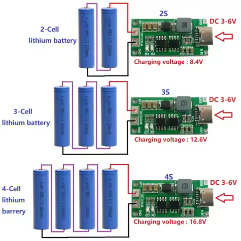 Type-C 2S 3S 4S 1-4A Charging Module 3-6V To 8.4V 12.6V 16.8V 18650 Lithium Battery Step-Up Boost Li